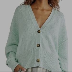 Free People Women's Found My Friend Mint Green Button-Up Cardigan Sweater Medium